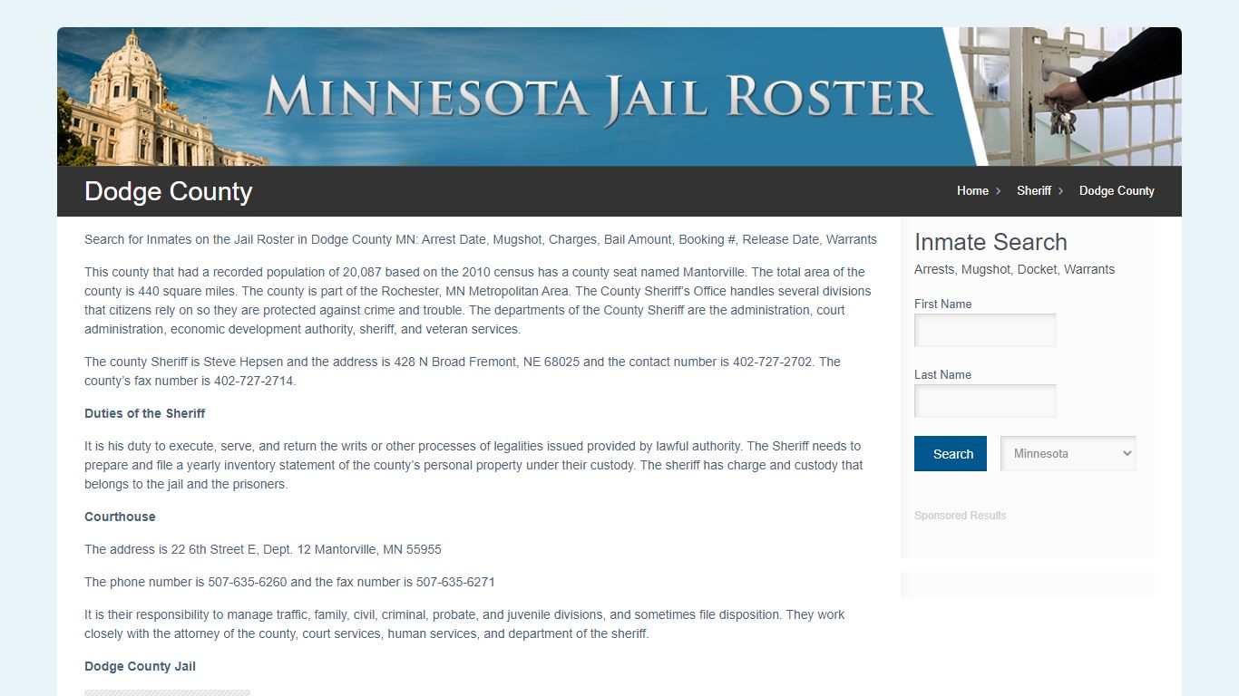 Dodge County | Jail Roster Search - MinnesotaJailRoster.com